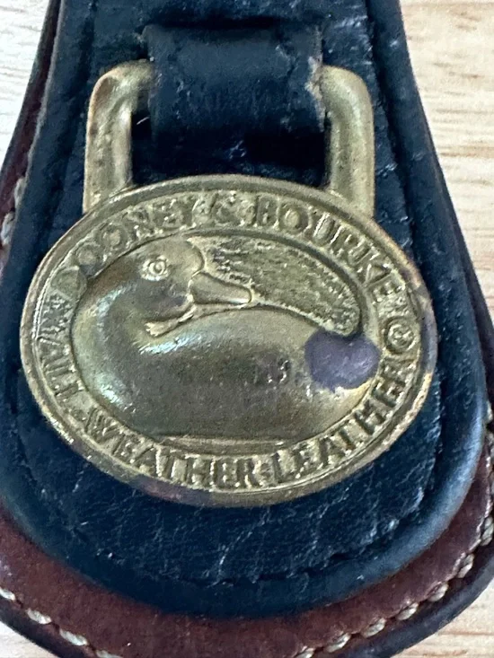 Dooney & Bourke Black and Brown Leather Key Fob with Brass Oval Logo - Picture 3 of 6